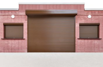 Street cafe at day time. shutters. business security.